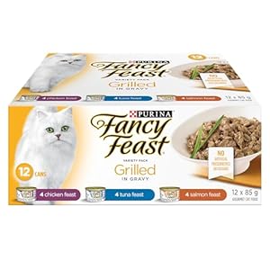Fancy Feast Grilled Wet Cat Food, in Gravy Variety Pack 3 Flavours – 85 g Can (12 Pack)