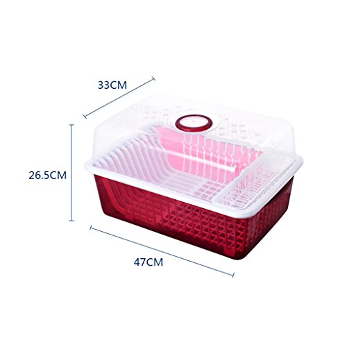 Dish Rack Kitchen Dishwasher Tableware Drain Shelf Plastic Flip Cover Storage Box,Red #TOP2