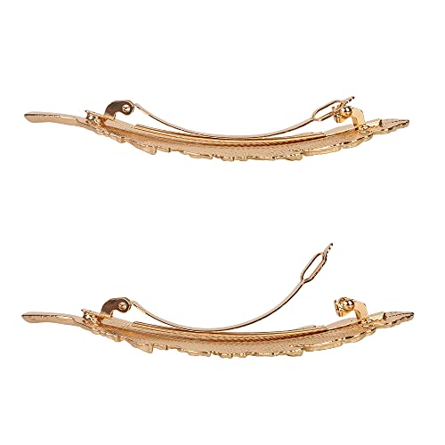 2 Pcs Vintage Alloy Feather Leaf Hair Clips Barrettes Hairpin Luxury Hair Comb Clips Women Hair Jewelry (Gold) #TOP2