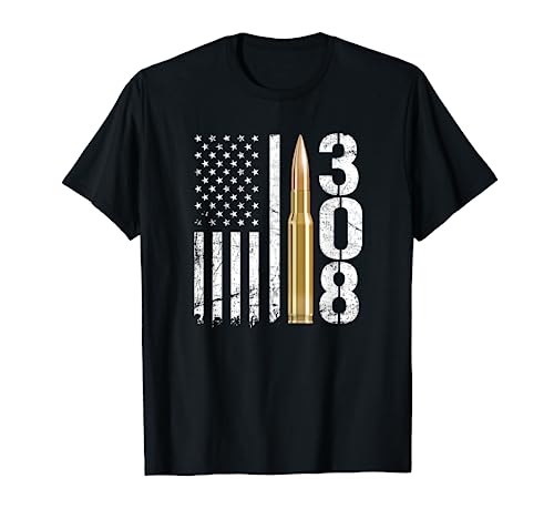 .308 Gun Ammo Bullet 308 Calibre Rifle USA Flag T-Shirt