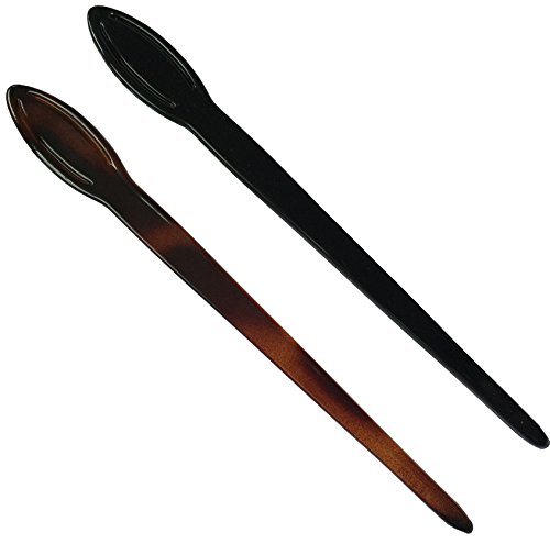 Parcelona French Classic Cellulose Acetate Large Tortoise Shell and Black Bun Chignon Pin Hair Stick 2 (Pcs)