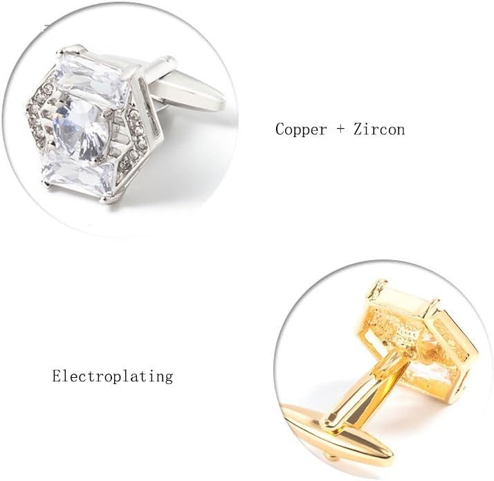 Retro Hexagonal Copper Cufflinks with Diamonds Crystals Formal Wear Cuff