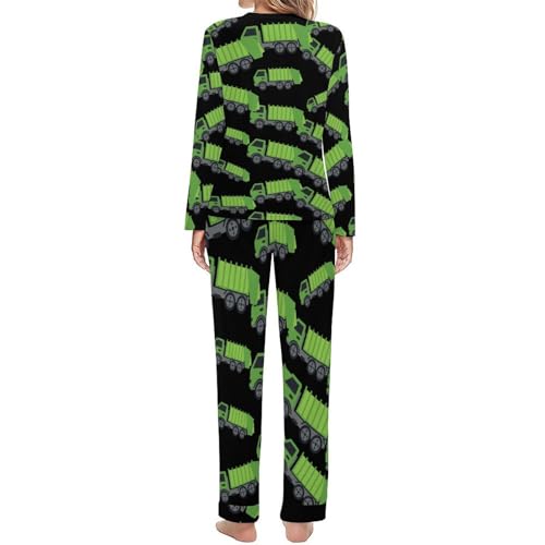 Green Garbage Truck Women's Pajama Sets Long Sleeve Top And Pants Nightwear Pjs 2 Piece2