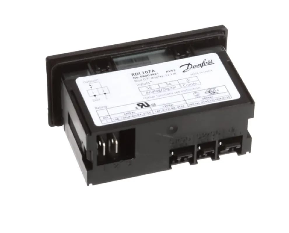 posterior view of the RDI 107A Remote Display, showing the wiring terminals and product label with specifications.