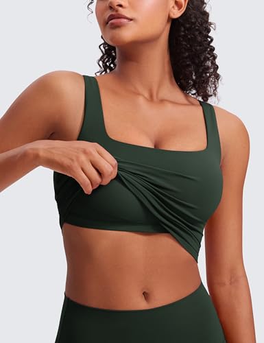 Image of CRZ YOGA Butterluxe Square Neck Crop Tank Top | Light Support, Removable Pads, Yoga, Extremely Soft, Wide Straps, Longline Sports Bras for Women
