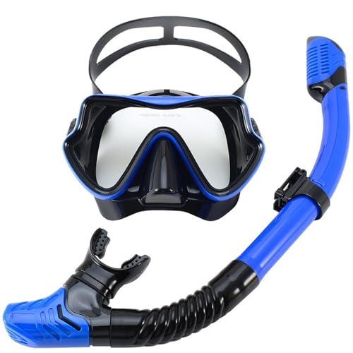 Snorkel con sistema Dry Top para adultos y máscara panorámica de 180 grados con soporte de cámara