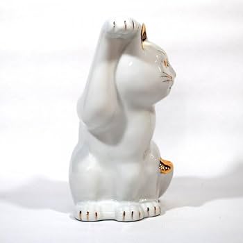 ②ケイタマルヤマ　瀬戸招き猫（右手）陶器製 縁起物　招福　ネコ置物 Amazon.co.jp: □陶器□青模様□ブチ□招き猫□右手挙げ□ねこ