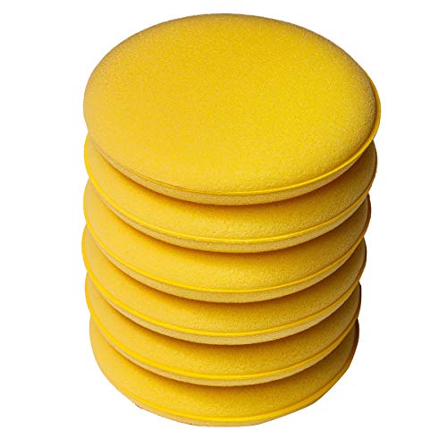 WildAuto Car Waxing Sponge Foam Pads,5u0091u0092 Microfiber Car Waxing Applicator Cleaning Pads(Yellow 6PCS)