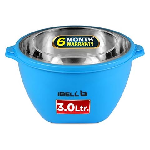 iBELL SBM222B Serving Bowl with lid Stainless Steel, Healthy & Hygienic, Premium Quality Food Storage Bowl, 3 Litre, Blue Cover