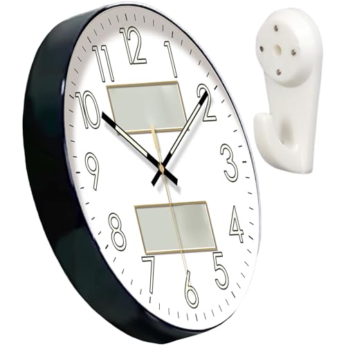 Horloge murale silencieuse à piles phosphorescente avec hygromètre intégré - 2