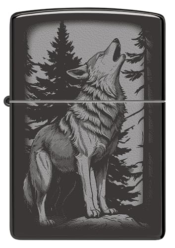 Encendedor Zippo Howling Wolf Negro Brillante miniatura 2