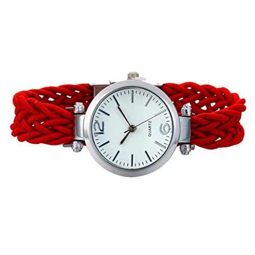 Preisvergleich Produktbild Ouneed® Uhren , Mode Damen Handgewebte handgefertigte geflochtene Freundschaft Armband Dame Analog Quarzuhr (Rot)