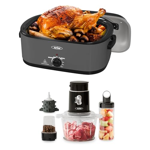 Image of Sunvivi 24 Quart Roaster Oven And Electric Food Chopper,Electric Roaster Oven with Glass Lid,Electric 4 in 1 Food Processor for Grinding Meat.