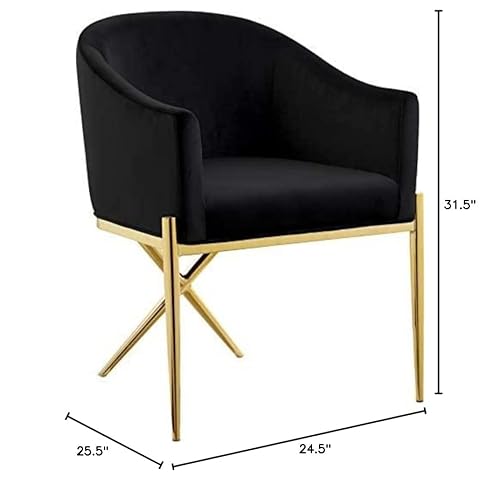 Meridian Furniture Xavier Collection Modern | Contemporary Velvet Upholstered Dining Chair With Sturdy Steel X Shaped Legs, 25.5" W X 24.5" D X 31.5" H, Black #TOP2