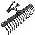 YITAMOTOR 50" Landscape Rake Tractor Attachment,3 Point Quick Hitch Rock Rake for Tractor Category 1 to Collecting Gravels Leaves Branches,17 Replaceable Spring Steel Tines,5 Angle Adjustment,Black