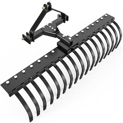 YITAMOTOR 50" Landscape Rake Tractor Attachment,3 Point Quick Hitch Rock Rake for Tractor Category 1 to Collecting Gravels Leaves Branches,17 Replaceable Spring Steel Tines,5 Angle Adjustment,Black