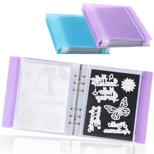 Image of UNIMEIX 24 Pcs Magnetic Sheets for Die Storage with Purple and Blue Binder Covers, Stamp and Die Storage Pockets Storage for Card Making Supplies(0.8 mm Thickness)