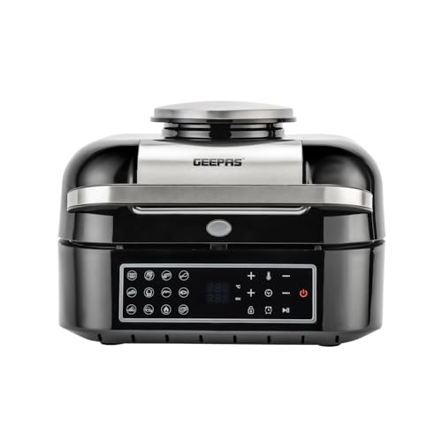 GEEPAS Vortex 6.5L Digital Air Fryer & Smokeless Indoor Grill | 12-in-1 Smart XL Multicooker & Electric Grill with Air Fry Griddle Roast Bake & Broil and More Oil-Free Cooking | 2 Year Warranty 1800W