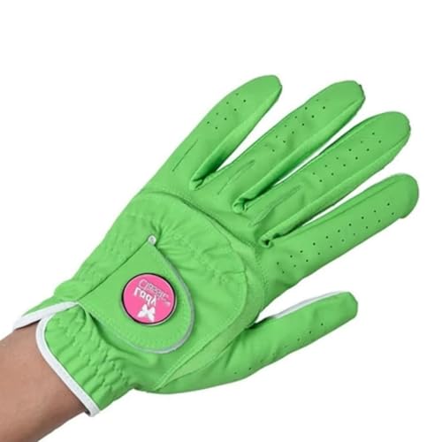 Lady Classic Soft Flex Golf Glove for Women with Magnetic Ball Marker | Comfortable Grip, Removable Marker, Soft Leather Palm Patch – Stylish & Flexible Ladies Golf Glove (Lime/Left Hand/L)