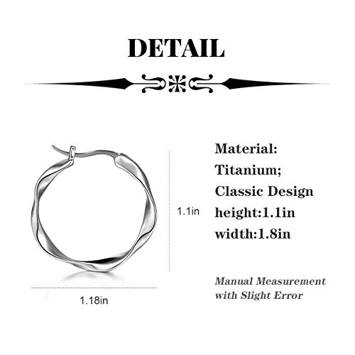 Big Titanium Hoop Earrings For Women, Twist Earrings Hoops With Pure Titanium Push-Backs, Dainty Lightweight Round Circle Earrings Hypoallergenic For Women Men Sensitive Ears #TOP1