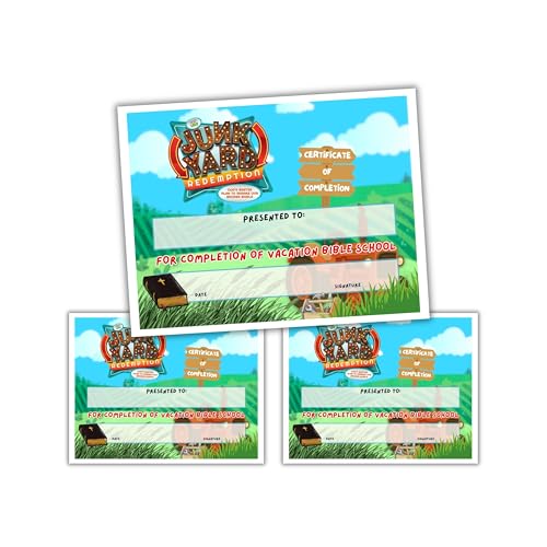 Junkyard Redemption VBS Certificate of Completion Award 50pk 8.5x11 Vacation Bible School Broken World Themed Gods Master Plan