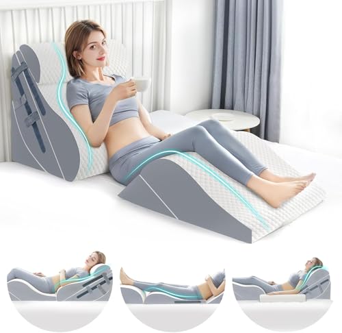 6p orthopädisches Bett Keil Kissen Set mit ganzem Memory Foam Taillenkissen, Bett Keil Kissen für Schlaf/Rückenschmerz Linderung, justierbare Bein Höhen Kissen für nach Operation, Schwellung.