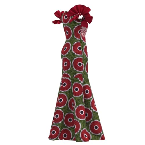 Image of iooiooi Womens Elegant Ankara Maxi Mermaid Dress Lace Decorated African Gowns