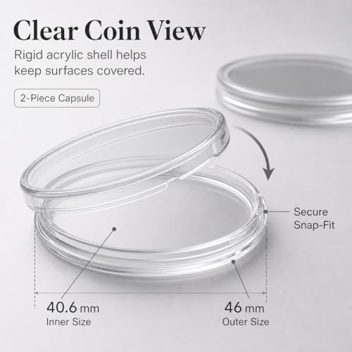 Porta monedas acrílico transparente de 40.6mm, pack 20 piezas miniatura 2