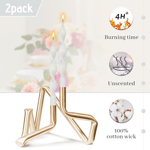 Image of Smokeless White Spiral Taper Candle Unscented Taper Candlesticks Handmade 10 Inch Long Twisted Candles for Candlelight Dinner Wedding Home Decor