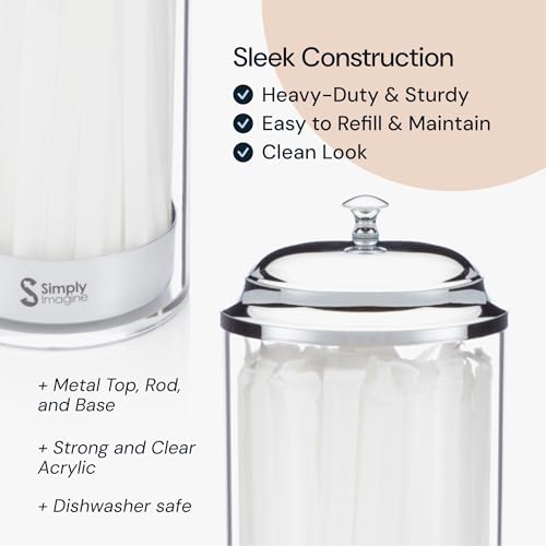 SimplyImagine Tall Acrylic Straw Holder - 11.5 Inch, Metal Base & Lid, Pack of 20 - Effortless Straw Dispenser for Counter - Perfect for Halloween Party Drinks, Bars & Buffets - Thumbnail 5
