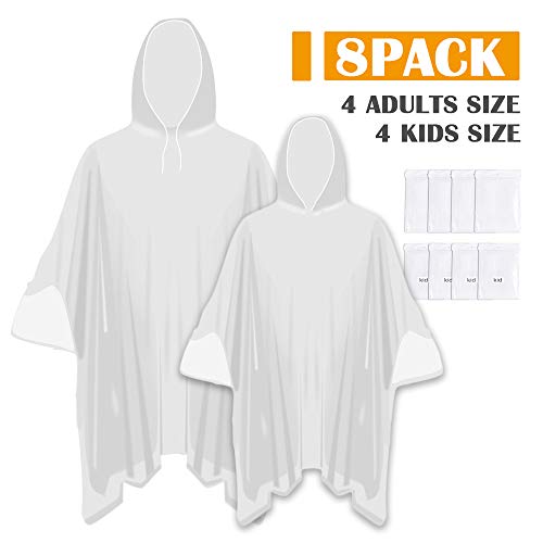 Opret Family Pack Rain Ponchos, Disposable Rain Ponchos for Adults and Kids Transparent