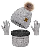 Juego de 3 piezas de gorro y bufanda de invierno para mujer, Large