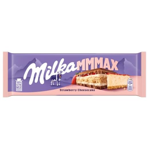 Milka MMMAX Tableta Grande de Chocolate con Leche de los Alpes con Relleno de Tarta de Queso con Galleta y Fresa 300g