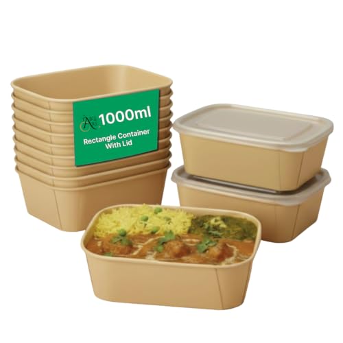 Image of 25 PACK 1000 ml Paper Disposable Containers For Food with Lids | Rectangular Meal Prep Containers & Take Out Box | Leak-Proof Food Storage Containers, Food Packing Box For Kitchen