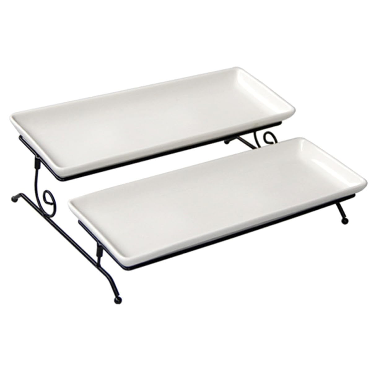 Zerodeko Plato para Servir Pasteles de Doble Capa, Cerámica y Hierro Blanco