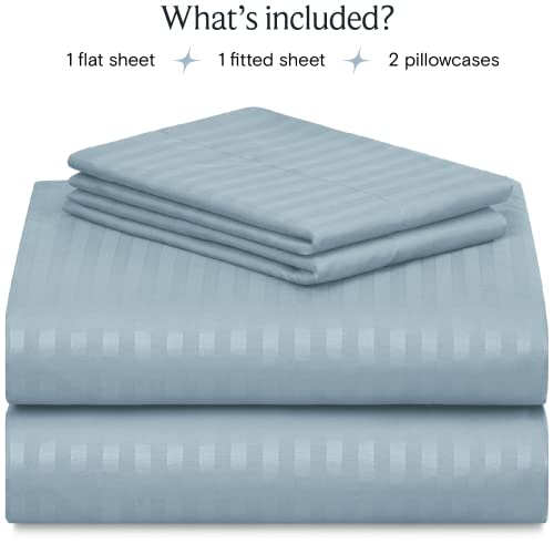 Image of LuxClub Striped Sheets, 3 PC Striped Bed Sheets Twin Size, Deep Pockets 18 inch Eco Friendly Wrinkle Free-Kids-Fitted Sheets Machine Washable Hotel Bedding (Twin XL, Light Blue)