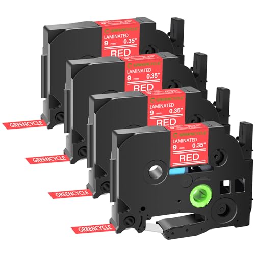 GREENCYCLE Compatible for Brother P-Touch Label Tape TZe-425 9mm 0.35" Laminated Red TZe425 TZ-425 TZe TZ 3/8 inch White on Red Label Maker Tape for PT-D210 PT-D220 PT-H110 PT-D400, 4 Pack