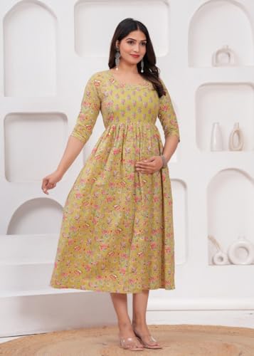Image of Women Feeding Kurti for Women Cotton Maternity Kurta with Nursing Zip for Pre & Post Pregnancy