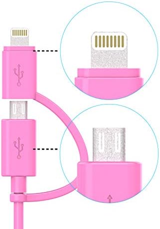 Phone Charger Lightning Cable and Micro USB to USB Charger Cord, Compatible iPhone X, 8, 8 Plus,7 Plus, Nexus,HTC Android Data Cable 2 in 1 Pink(3 FT)
