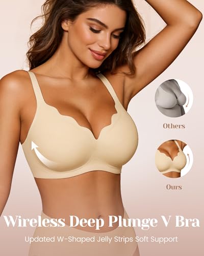 Image of Vinfact Plunge Jelly Bras for Women No Underwire Wireless Lift Full Coverage T Shirt Everyday Sleep Bra