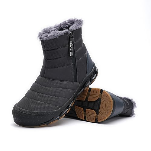 Image of Mens Winter Warm Snow Boots Fur Lined Anti-Slip Waterproof Winter Shoes Retro Anti-Collision Round Toe Zipper Closure Slip on Outdoor Boot