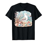 Playa Escena Gaviota Conchas Estrellas de mar océano Romance Camiseta