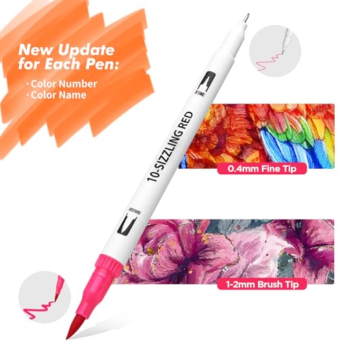 Image of Eglyenlky Markers for Coloring Book Adults Relaxation, Dual Tip Brush Pens with 100 Watercolor Fine Tip Markers and Brush Pens for Kids Coloring