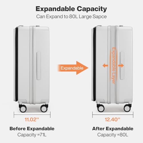 mixi 24 Inch Large Expandable Checked Luggage PC Hard Shell Suitcase Top Opening Rolling Travel Suitcases with Spinner Wheels & TSA Lock, Smoke White4