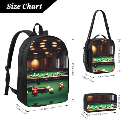 Sac à dos imprimé billard noir léger collège avec trousse et sac repas - 4
