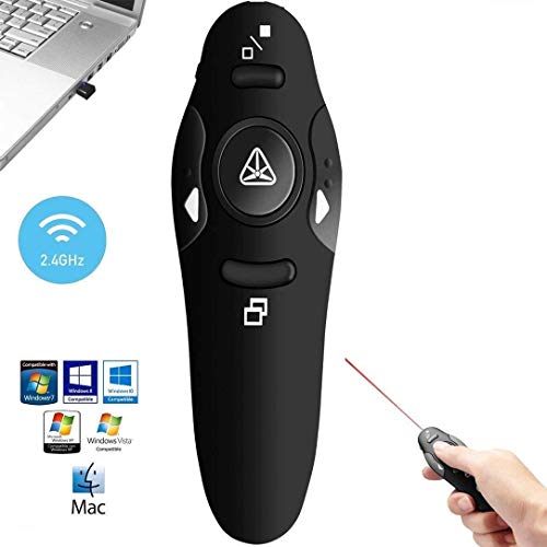 Image of Professional Red Laser USB Wireless Laser Presenter Presentation PPT Pointer Remote Control Slider Changer Controller Hyperlink Volume PPT PowerPoint Clicker for Windows 10 MAC /PC /Laptop
