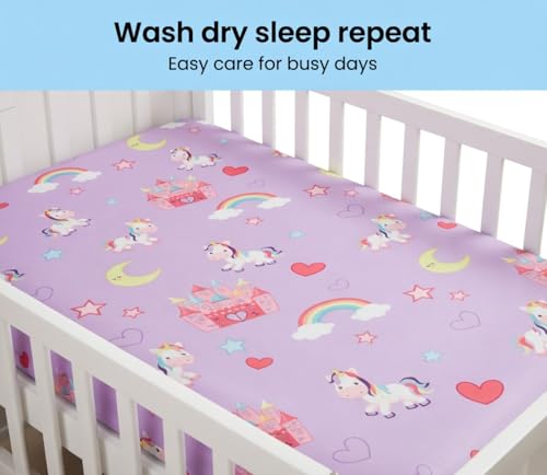 Image of EVERYDAY KIDS Baby Girl Fitted Crib Sheet Unicorn Dreams, 100% Soft Microfiber, Breathable Baby Sheet, Fits Standard Size Crib Mattress 28in x 52in, Nursery Sheet