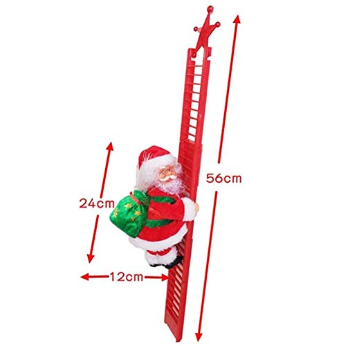 A/A Electric Climbing Santa, Christmas Creative Decoration with Music and LED Light, Climbing Ladder Santa Plush Doll Xmas Toy Hanging Ornament Tree Holiday Party Home Door Wall Decoration