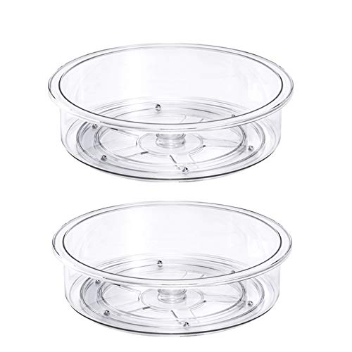 Lazy Suan Drehbare Lebensmittel-Aufbewahrungsbehälter, drehbare Gewürzregale für Küchenschränke, Speisekammer, Kühlschrank, Arbeitsplatten, Badezimmer-Waschtisch, 24 cm rund, transparent - 2er-Set Cover