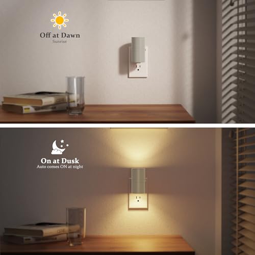 Image of JandCase Night Lights Plug into Wall, Dimmable Gray Night Lights with Dusk to Dawn Light Sensor, Soft White 3000K, 0-100LM Adjustable Brightness Nightlight for Hallway Bathroom, 2 Pack